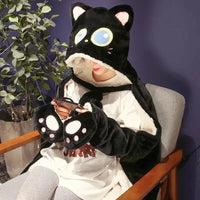 Black Cat Green Dino Plush Cape Hoodie Blanket - Bear Hugs