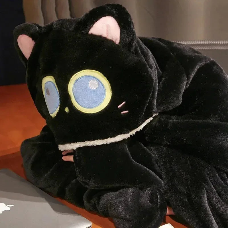 Black Cat Green Dino Plush Cape Hoodie Blanket - Bear Hugs