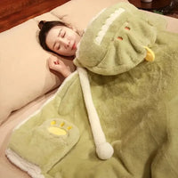 Black Cat Green Dino Plush Cape Hoodie Blanket - Bear Hugs