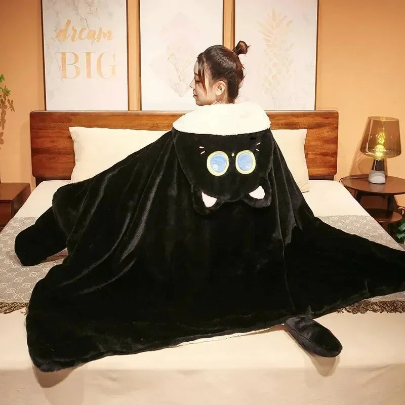 Black Cat Green Dino Plush Cape Hoodie Blanket - Bear Hugs