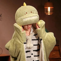Black Cat Green Dino Plush Cape Hoodie Blanket - Bear Hugs