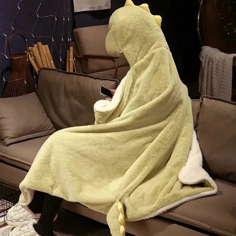 Black Cat Green Dino Plush Cape Hoodie Blanket - Bear Hugs