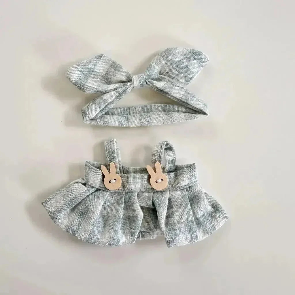 Handmade Labubu Plaid Pink Green Dress Outfit with Accessories - Bear Hugs