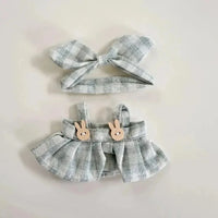 Handmade Labubu Plaid Pink Green Dress Outfit with Accessories - Bear Hugs