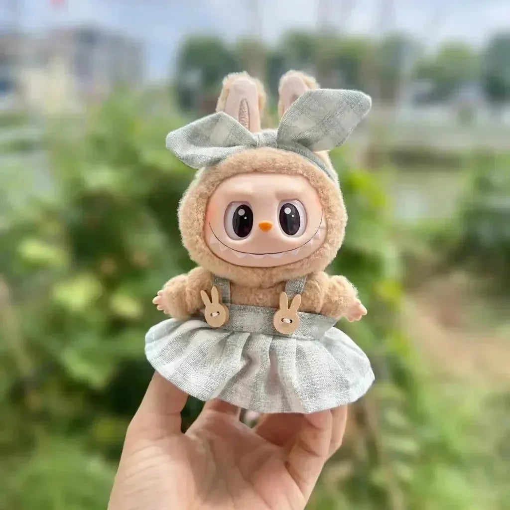 Handmade Labubu Plaid Pink Green Dress