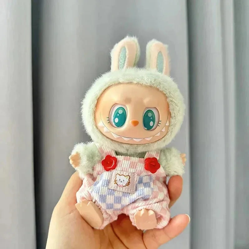 Handmade Labubu Summer Dungarees Checked Bear Outfit with Accessories - Bear Hugs