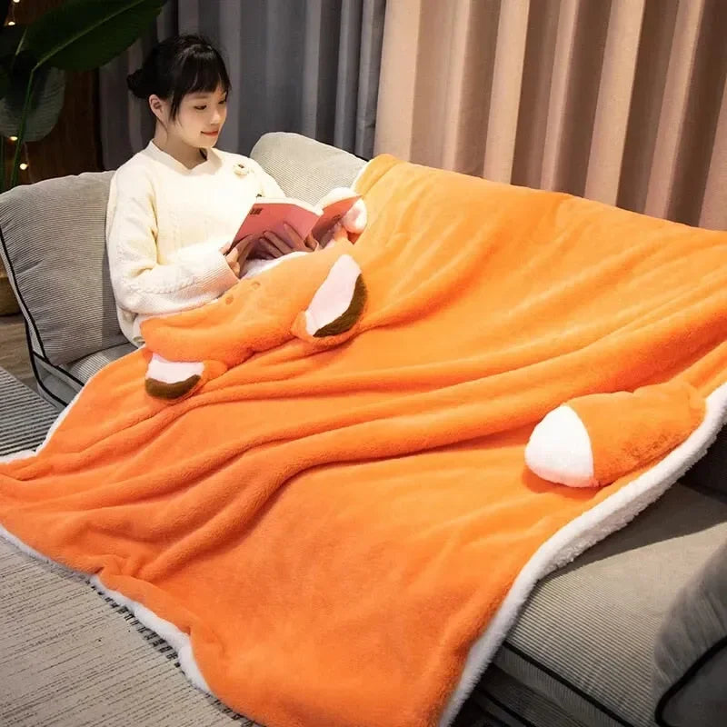 Lovely Orange Fox Plush Cape Hoodie Blanket - Bear Hugs