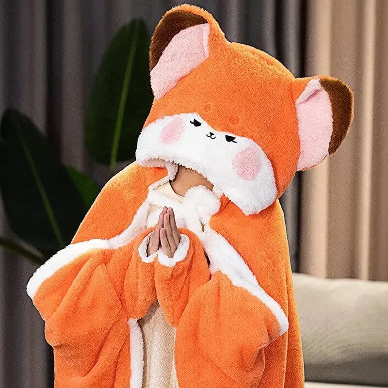 Lovely Orange Fox Plush Cape Hoodie Blanket - Bear Hugs
