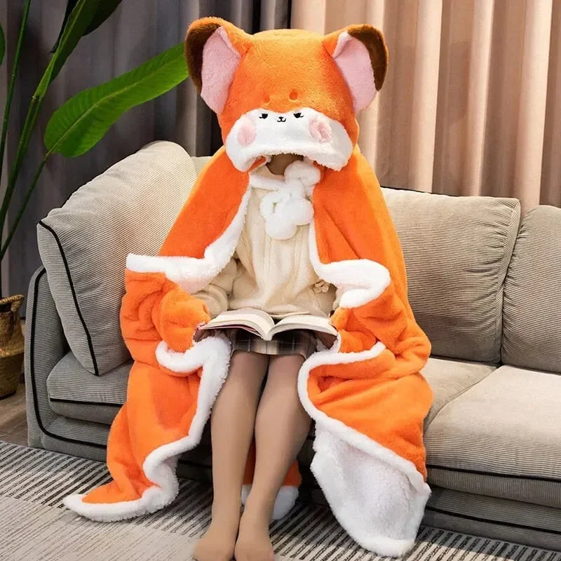 Lovely Orange Fox Plush Cape Hoodie Blanket - Bear Hugs