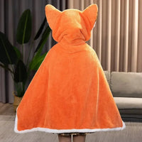 Lovely Orange Fox Plush Cape Hoodie Blanket - Bear Hugs