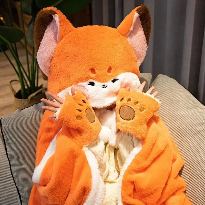 Lovely Orange Fox Plush Cape Hoodie Blanket - Bear Hugs