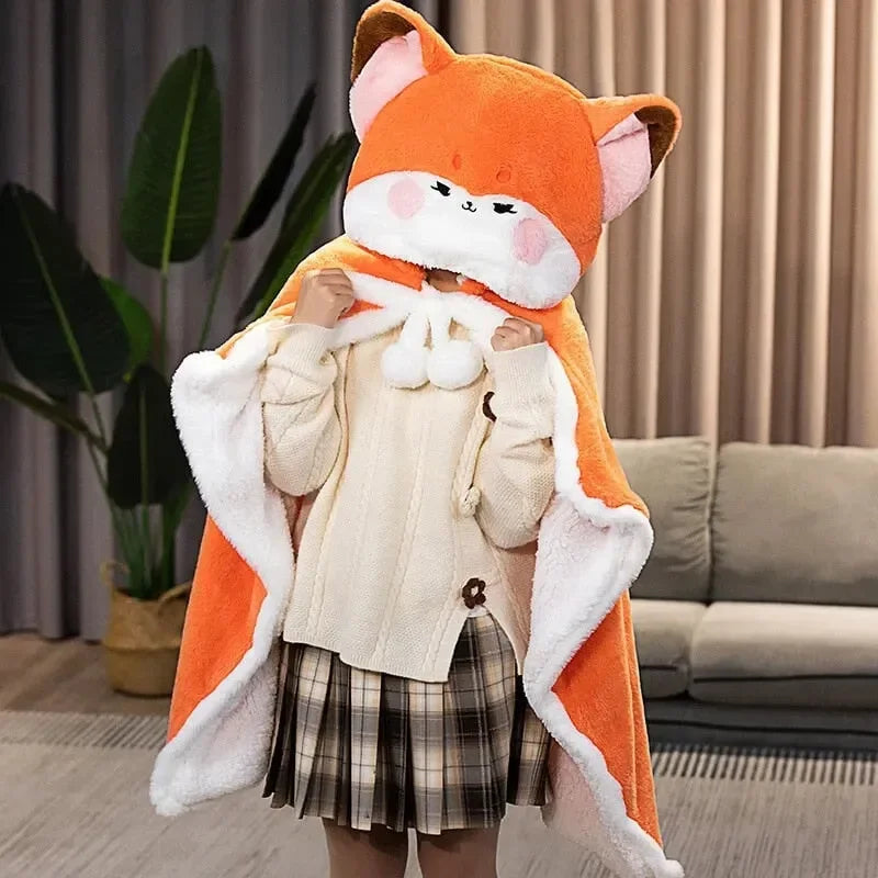Lovely Orange Fox Plush Cape Hoodie Blanket - Bear Hugs