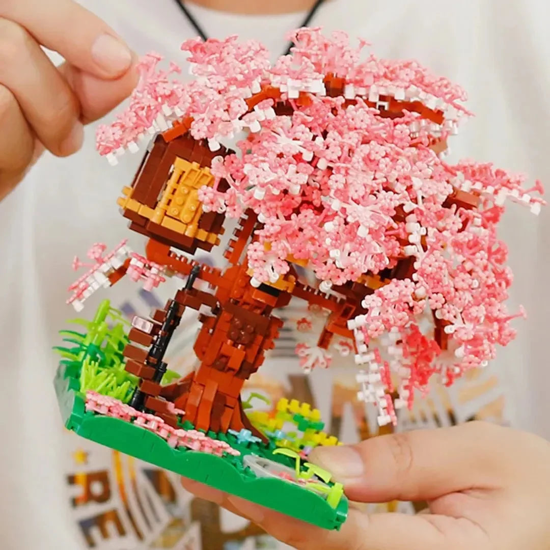 Pink Sakura Tree House Pond Nano Building Blocks - Bear Hugs