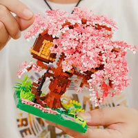 Pink Sakura Tree House Pond Nano Building Blocks - Bear Hugs