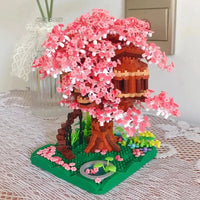 Pink Sakura Tree House Pond Nano Building Blocks - Bear Hugs