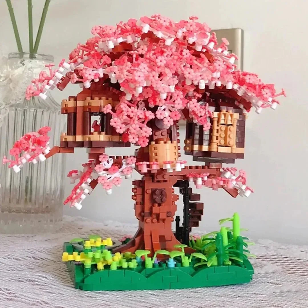 Pink Sakura Tree House Pond Nano Building Blocks - Bear Hugs