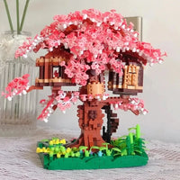Pink Sakura Tree House Pond Nano Building Blocks - Bear Hugs