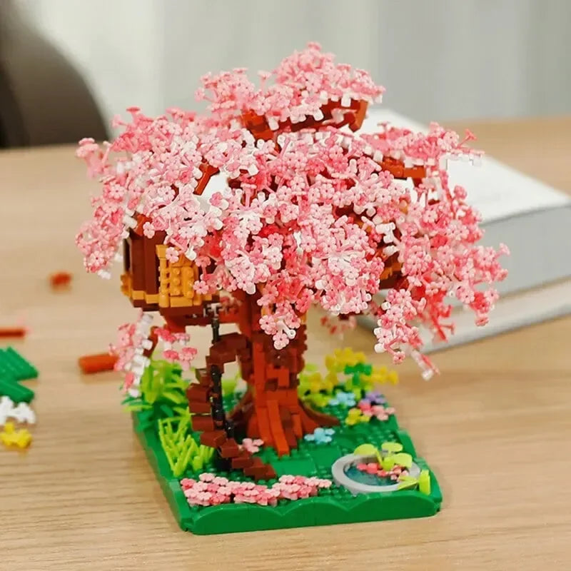 Pink Sakura Tree House Pond Nano Building Blocks - Bear Hugs