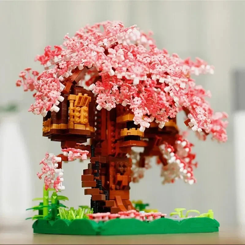 Pink Sakura Tree House Pond Nano Building Blocks - Bear Hugs