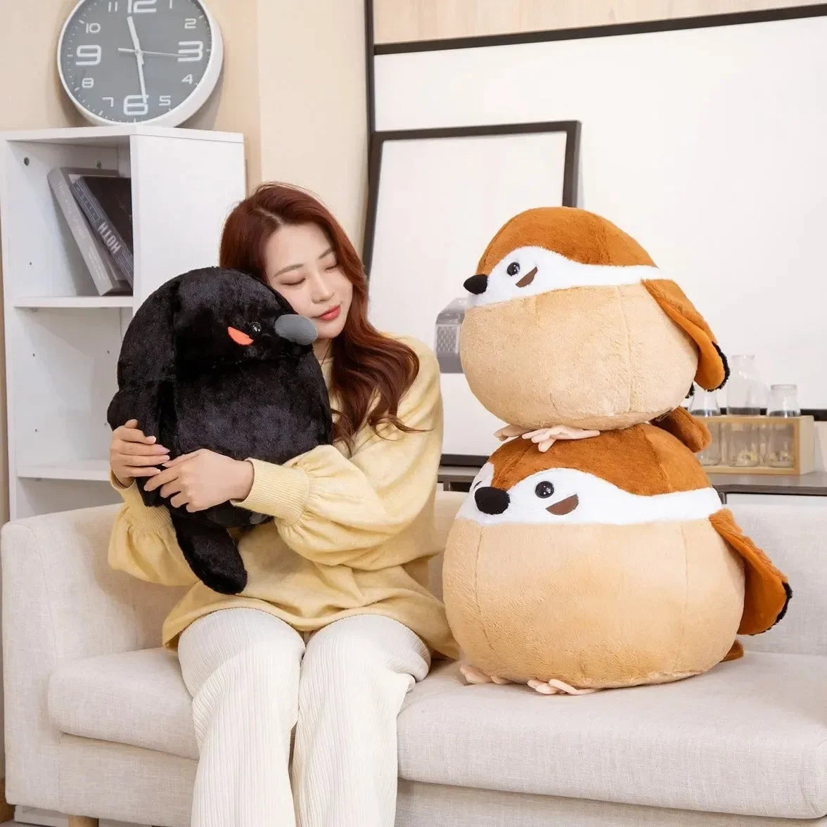 Round Chonky Sparrow Raven Crow Bird Plushies - Bear Hugs