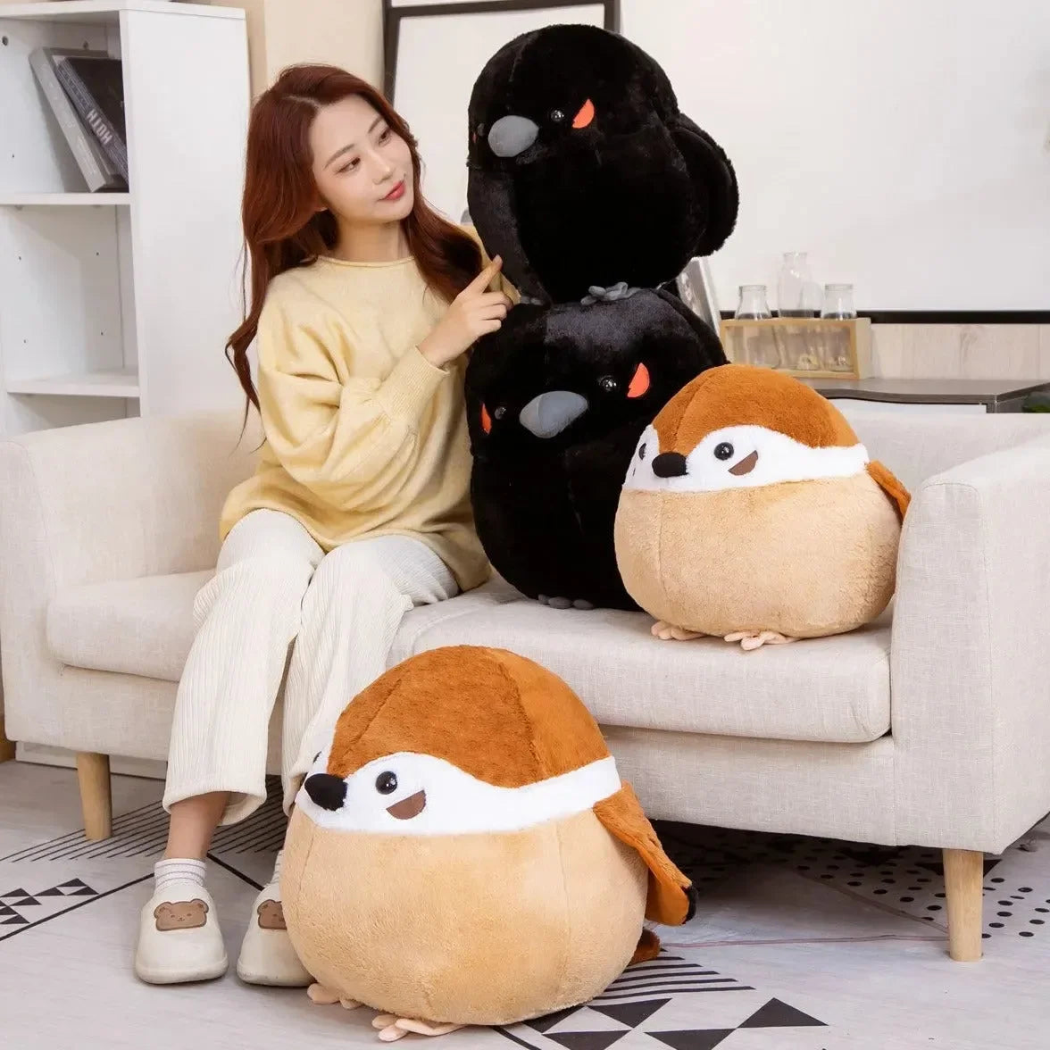 Round Chonky Sparrow Raven Crow Bird Plushies - Bear Hugs