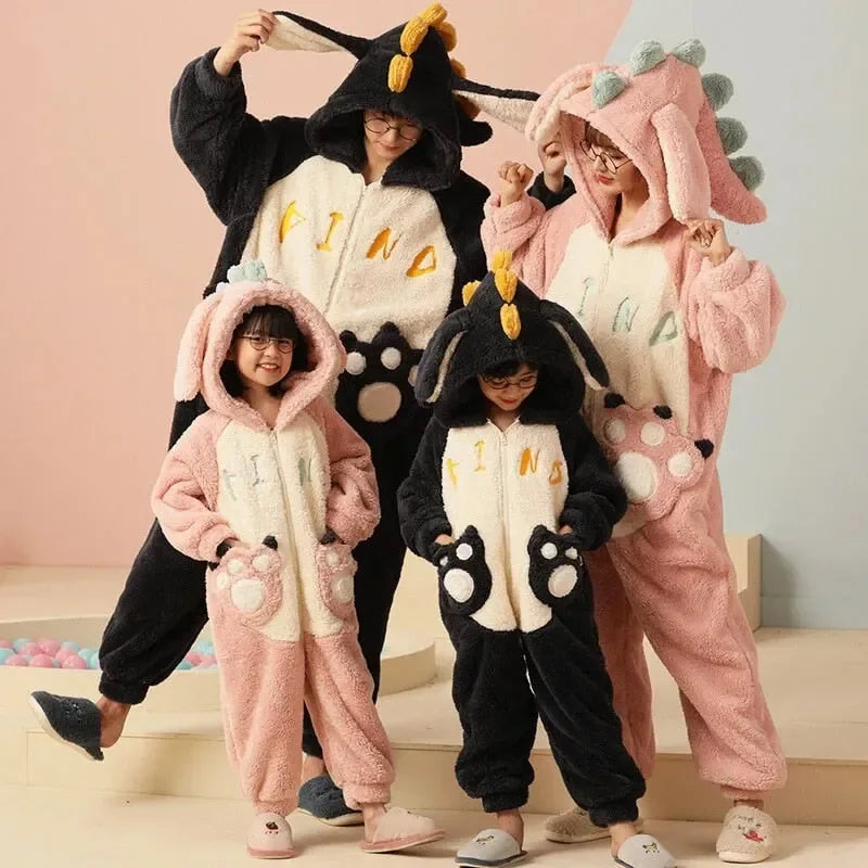 Soft Dinosaur Family Fluffy Pyjama 1-Piece Set - Bear Hugs