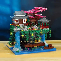Waterfall Japanese House Sakura Tree Floating Island Nano Building Blocks | Limited Stock - Bear Hugs