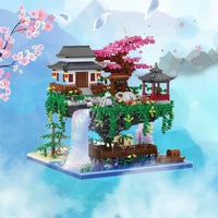 Waterfall Japanese House Sakura Tree Floating Island Nano Building Blocks | Limited Stock - Bear Hugs