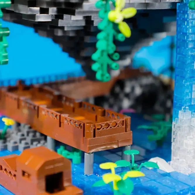 Waterfall Japanese House Sakura Tree Floating Island Nano Building Blocks | Limited Stock - Bear Hugs