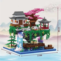 Waterfall Japanese House Sakura Tree Floating Island Nano Building Blocks | Limited Stock - Bear Hugs