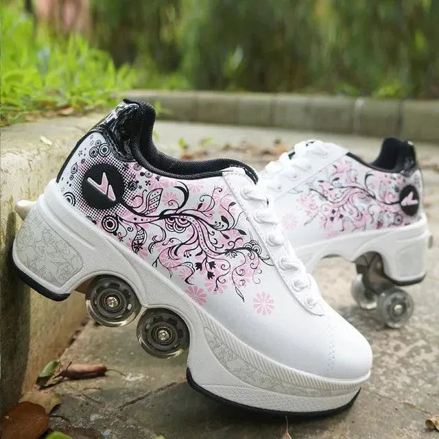 Kick Speed Four-Wheel 2 in 1 Deformation Roller Skate Shoes - Bear Hugs