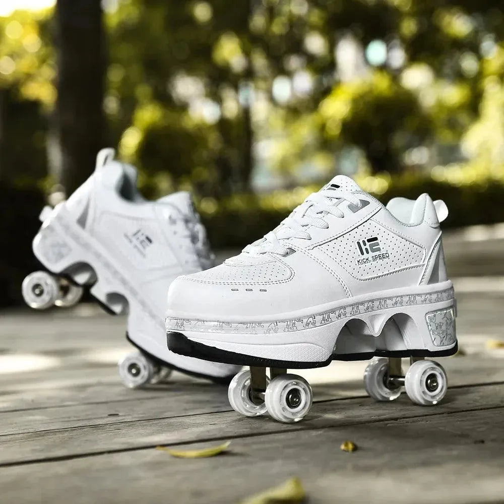 Kick Speed Four Wheel 2 in 1 Deformation Roller Skate Shoes