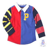 Kids Colourblock Varsity Shirt with Text Applique - Bear Hugs