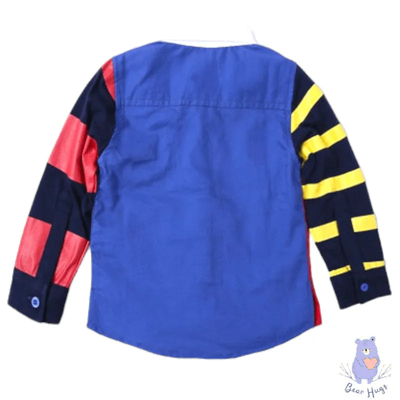 Kids Colourblock Varsity Shirt with Text Applique - Bear Hugs