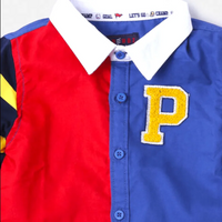 Kids Colourblock Varsity Shirt with Text Applique - Bear Hugs