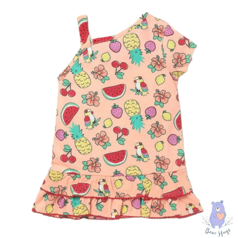 Kids Fruit Print One-Shoulder Shift Dress - Bear Hugs