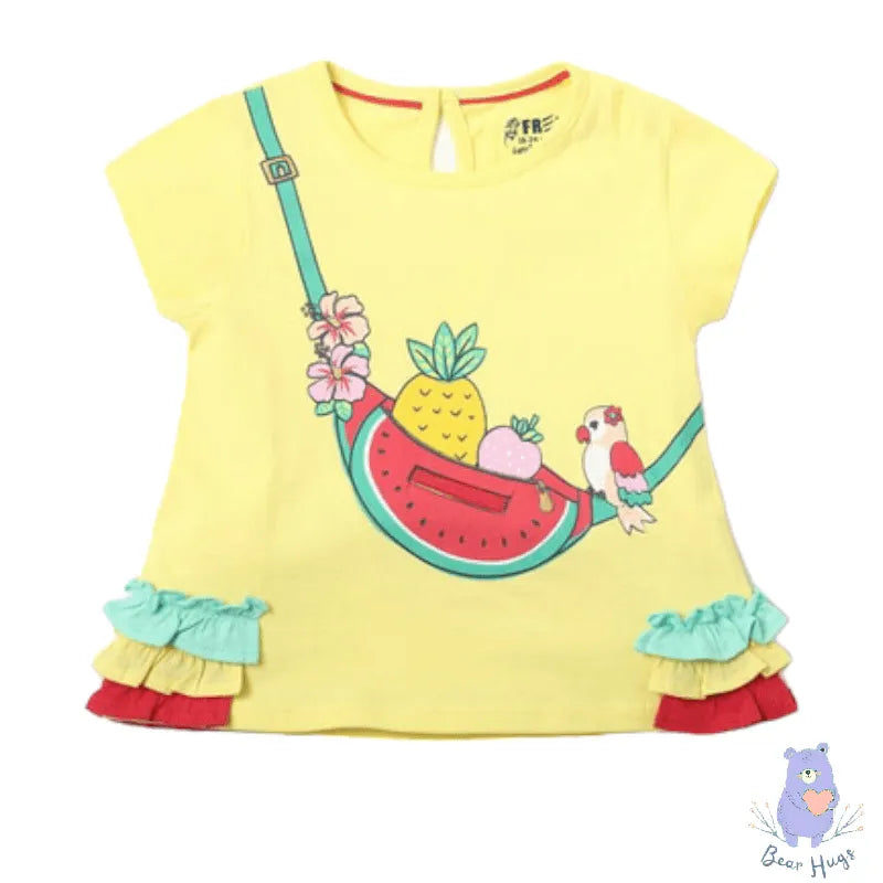 Kids Printed Round-Neck Top with Ruffled Panels - Bear Hugs