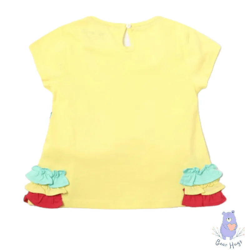 Kids Printed Round-Neck Top with Ruffled Panels - Bear Hugs