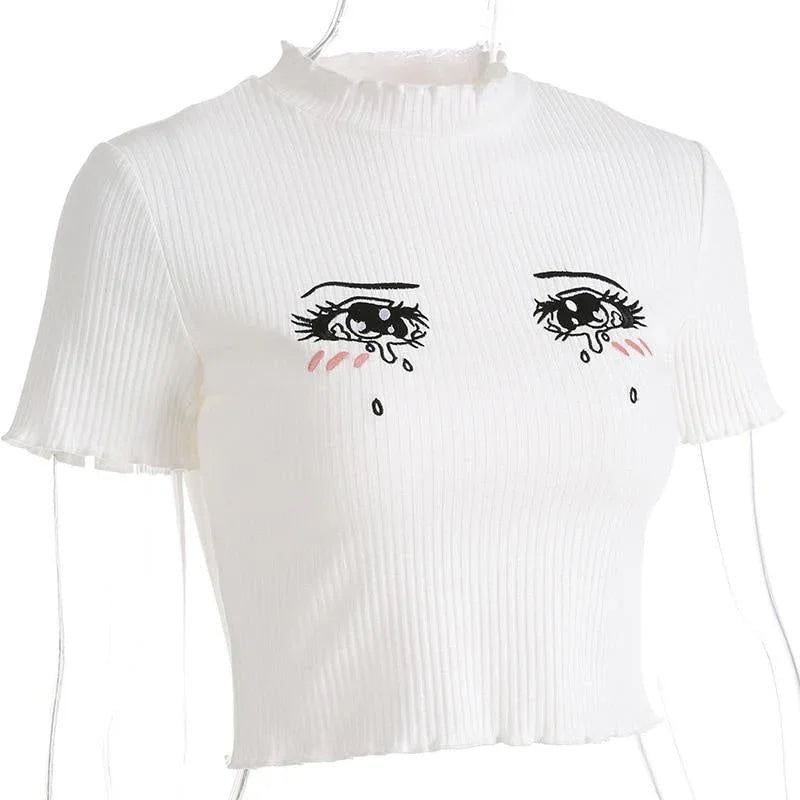 Knit Sad Eyes Crop Top - Bear Hugs