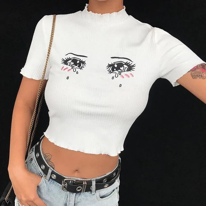 Knit Sad Eyes Crop Top - Bear Hugs