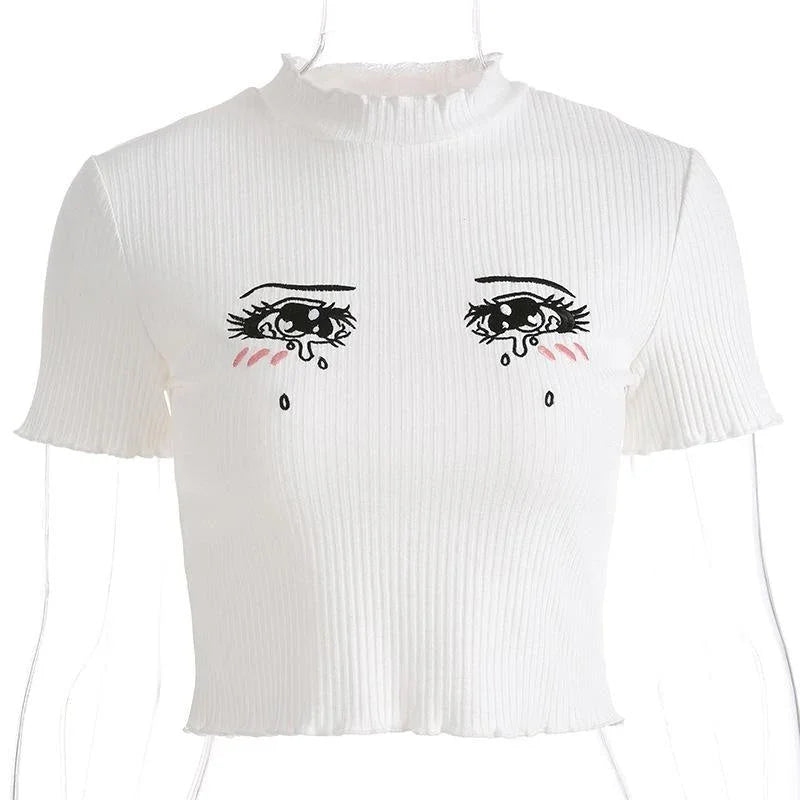 Knit Sad Eyes Crop Top - Bear Hugs
