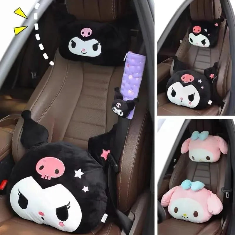 Kuromi My Melody Car Headrest and Seatbelt Protector - Bear Hugs