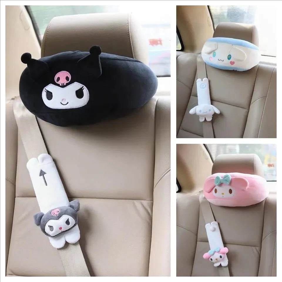 Kuromi My Melody Car Headrest and Seatbelt Protector - Bear Hugs