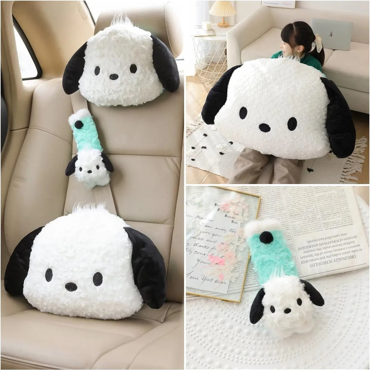 Kuromi My Melody Car Headrest and Seatbelt Protector - Bear Hugs