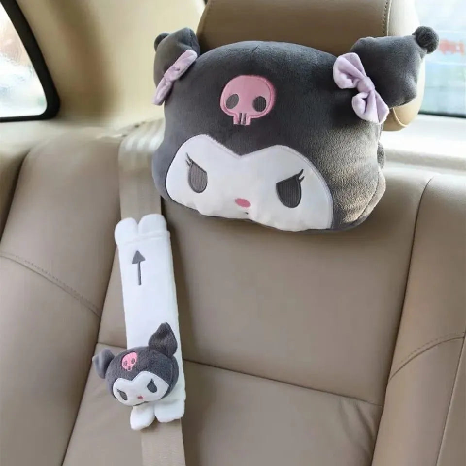 Kuromi My Melody Car Headrest and Seatbelt Protector - Bear Hugs