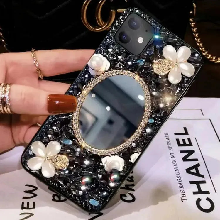 Luxurious Pearl Flowers Mirror Phone Case (For iPhones) - Bear Hugs