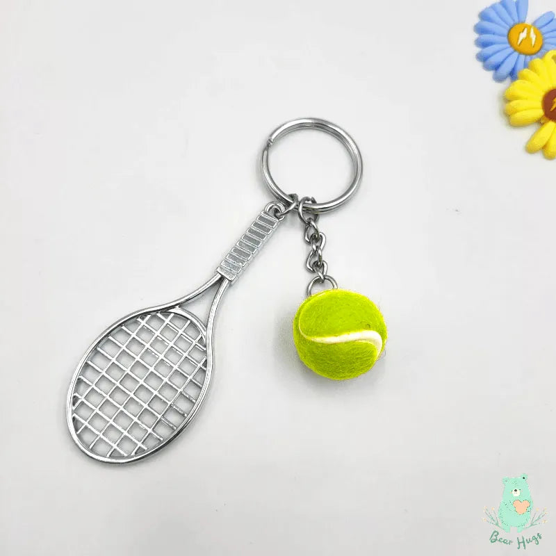 Metal Tennis Racket and Ball Keychain - Bear Hugs