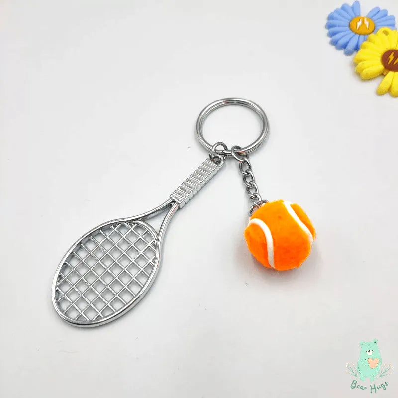 Metal Tennis Racket and Ball Keychain - Bear Hugs