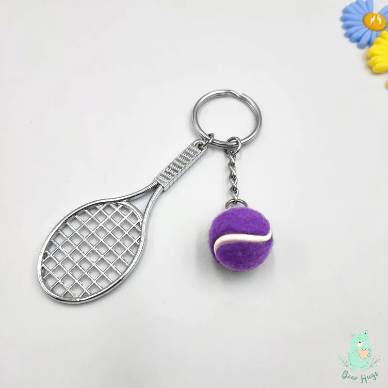 Metal Tennis Racket and Ball Keychain - Bear Hugs