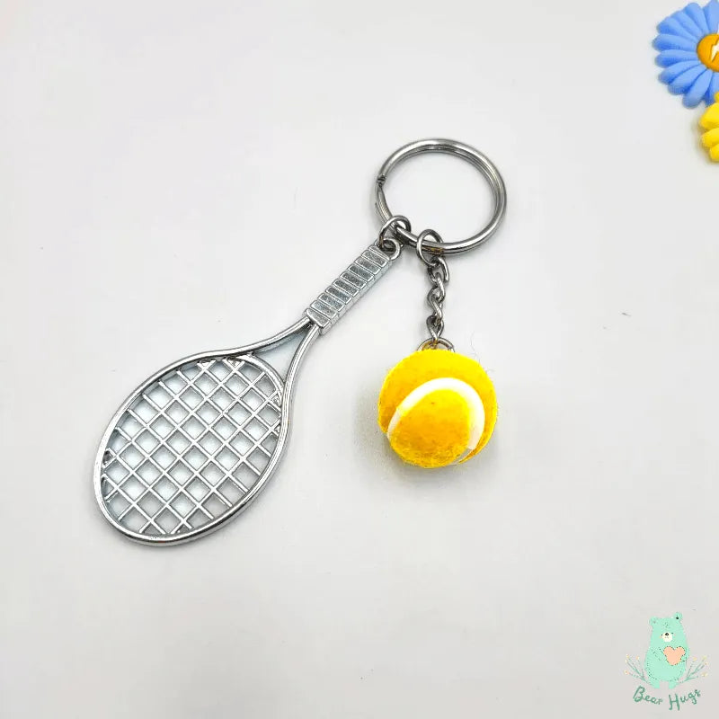 Metal Tennis Racket and Ball Keychain - Bear Hugs